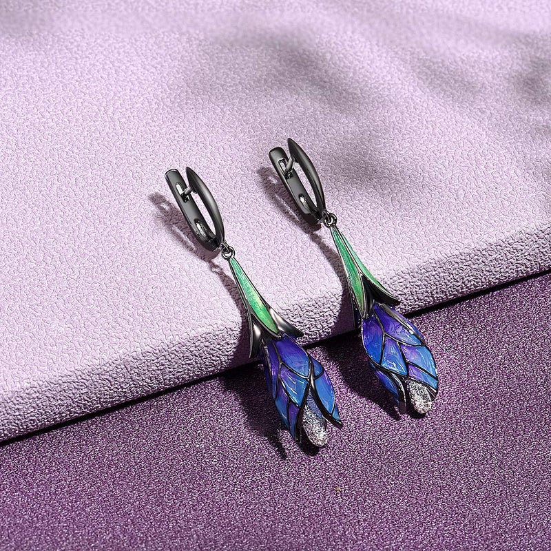 Santuzza Tulip Earrings 925 Sterling Silver Enamel Floral Drop Earrings Purple Flower Dangle Earrings for Women (Latch Back) - Image 4